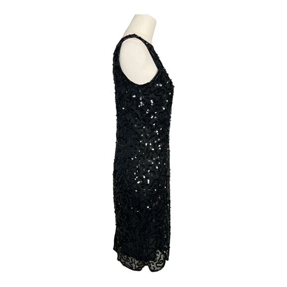 Vintage Sequined Cocktail Dress Party Holiday 80s 90s Retro Black LBD Glam M - Picture 6 of 7